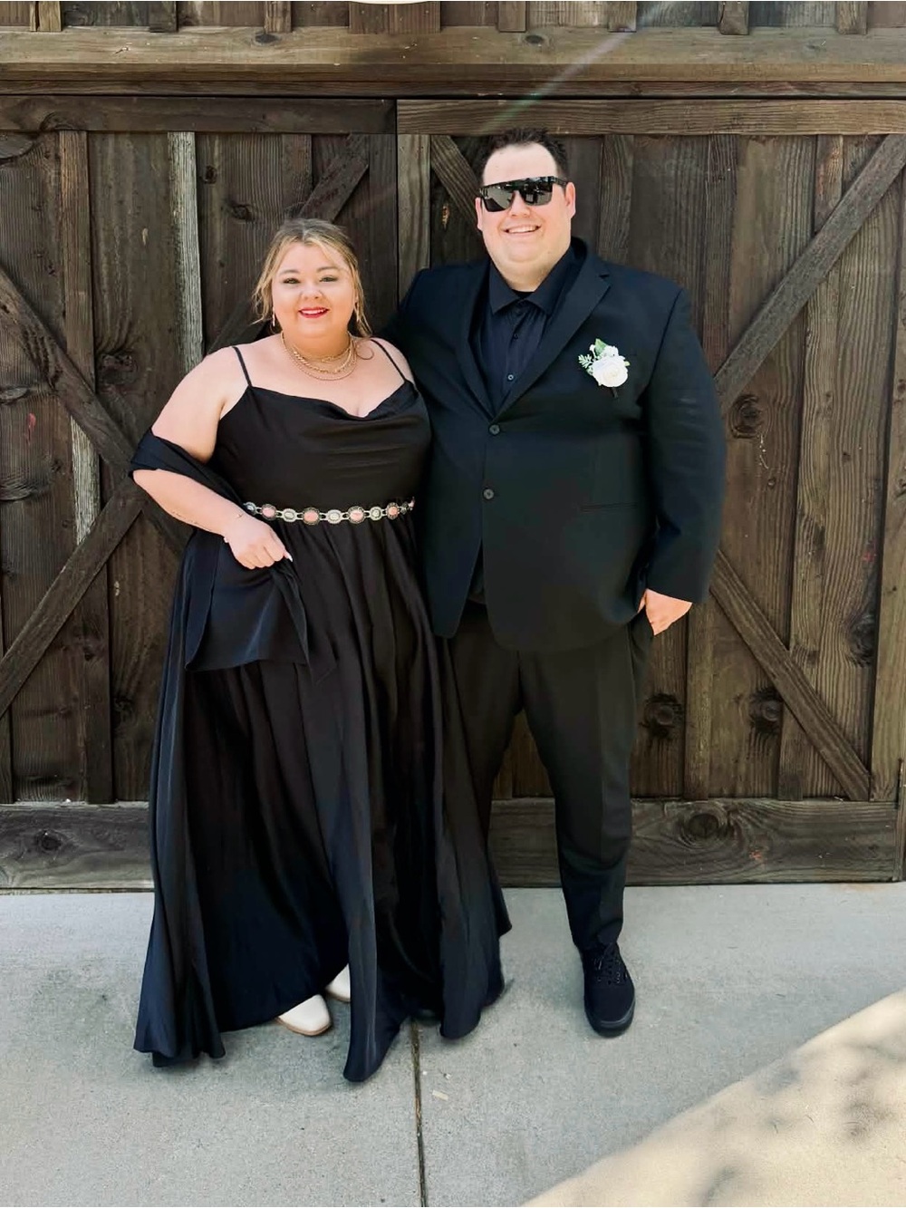 Azazie Elle Black Maxi Dress with Embellished Waist